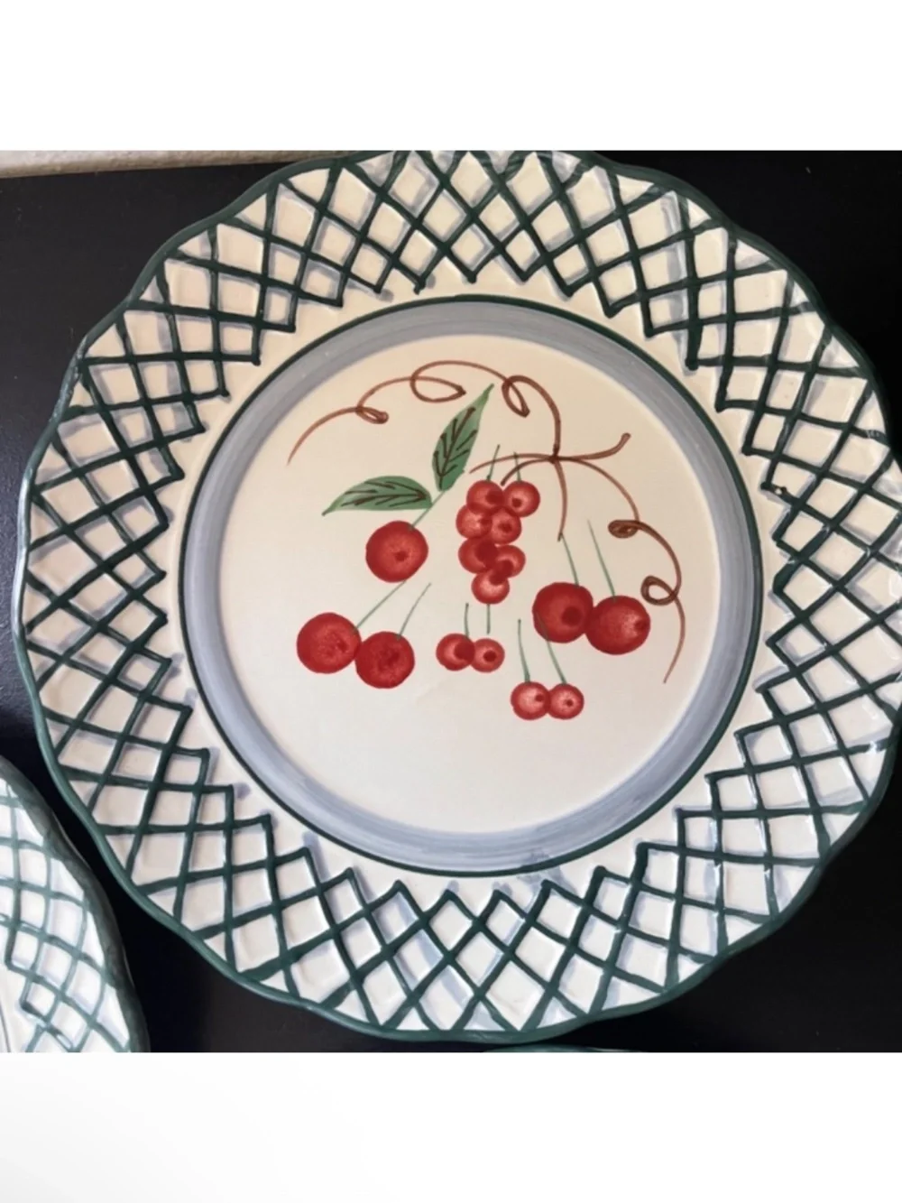 Royal Norfolk Fruit Dessert Plates Set of 3 Lattice Rim Cherry Pear Peach Cerami